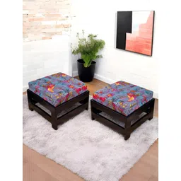 Ikiriya 2Pcs Grey & Black Printed Wooden Stools-picture-15