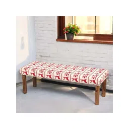 Ikiriya Asteria Jacquard Red & White Wood 2 Seater Bench-picture-19