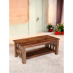 Ikiriya Blairs Beige Sheesham Wood Accent Coffee Table in Natural Teak Finish-picture-25