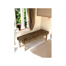 Ikiriya Cairo Sheesham Wood Accent Bench Green Sparkle Velvet Teak Finish (1 Year Warranty)-picture-13