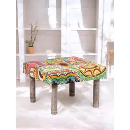 Ikiriya Green & Yellow Printed Wooden Cotton Square Ottoman-picture-33