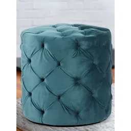 Ikiriya Green Quilted Dallas Wooden Cylindrical Pouffe Ottoman-picture-20