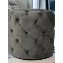 Ikiriya Grey Quilted Dallas Wooden Cylindrical Pouffe Ottoman-picture-38