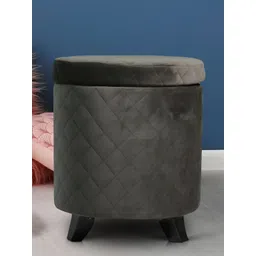 Ikiriya Grey Quilted Orlando Wooden Cylindrical Pouffe Ottoman-picture-23