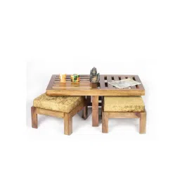 Ikiriya Irish Solid Brown & Green Wood Coffee Table Teak Finish-picture-17