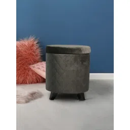 Ikiriya Orlando Solid Brown Wood Ottoman Grey Velvet Finish-picture-32