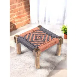 Ikiriya Riaza Orange & Grey Sheesham Wood Vintage Foot Stool-picture-30