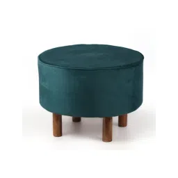 Ikiriya Rosslyn Solid Blue Wood Ottoman Turquoise Sea Velvet Finish-picture-43