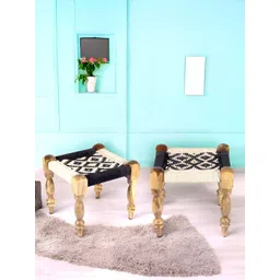 Ikiriya White & Black Wooden Square Stool with Rope Canning-picture-33