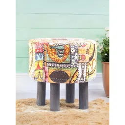 Ikiriya Yellow & Brown Embroidered Round Ottoman-picture-14