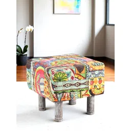 Ikiriya Yellow & Green Printed Wooden Square Ottomans-picture-19