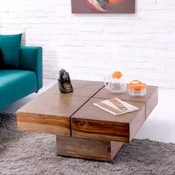 Montreal Square Solid Wood Coffee Table in Teak Finish-image-8