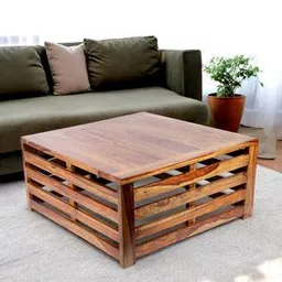 Montreal Square Solid Wood Coffee Table in Teak Finish-image-1