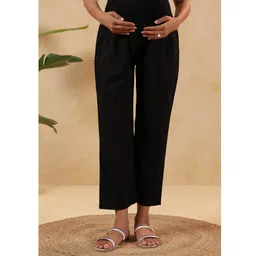 Ikk Kudi by Seerat Cotton Woven Solid High Waist Maternity Pant - Black-picture-28