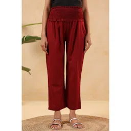 Ikk Kudi by Seerat Cotton Woven Solid High Waist Maternity Pant - Maroon-picture-23