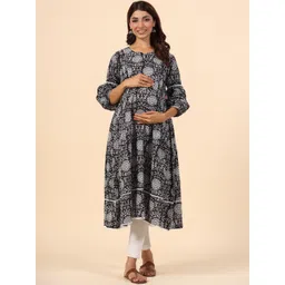 Ikk Kudi by Seerat Ethnic Motifs Printed Puff Sleeves Anarkali Maternity Cotton Kurta-picture-32