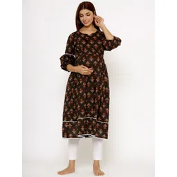 Ikk Kudi by Seerat Floral Printed Puff Sleeves Anarkali Maternity Cotton Kurta-picture-30