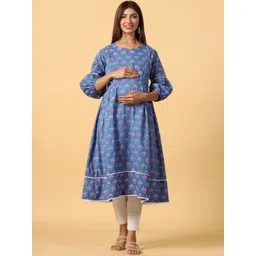 Ikk Kudi by Seerat Floral Printed Puff Sleeves Anarkali Maternity Cotton Kurta-picture-25