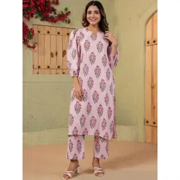 Ikk Kudi by Seerat Floral Printed Pure Cotton Round-Neck Top With Trousers Co-Ords-picture-26