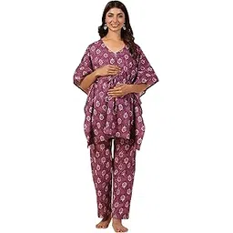 ikk kudi by seerat Jaipuri 100% Cotton Maternity Nursing and Feeding Kaftan Night Suit | Center Nursing Zipper | Pre and Post Pregnancy-picture-16