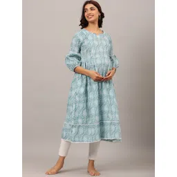 Ikk Kudi by Seerat Paisley Printed Puff Sleeves Anarkali Maternity Cotton Kurta-picture-13