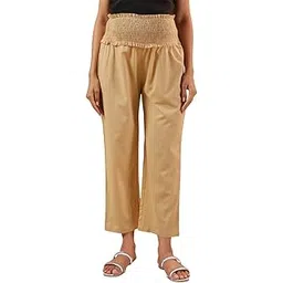 ikk kudi by seerat Women's Maternity High-Waisted Smocked Pants, Cotton Flex, Ankle Length, Relaxed Fit, Casual Wear | Pre and Post Pregnancy | Color - Beige-picture-52