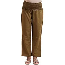 ikk kudi by seerat Women's Maternity High-Waisted Smocked Pants, Cotton Flex, Ankle Length, Relaxed Fit, Casual Wear | Pre and Post Pregnancy | Color - Mehendi Green-picture-12
