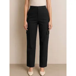 IKKIS Women Relaxed Straight Leg Straight Fit High-Rise Cargos Trousers-picture-30