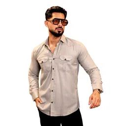 IKON FASHION Men Original Fit Solid Spread Collar Cotton Casual Shirt-picture-17