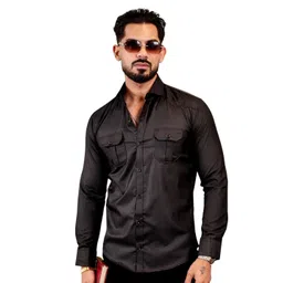 IKON FASHION Men Original Fit Solid Spread Collar Cotton Casual Shirt-picture-33
