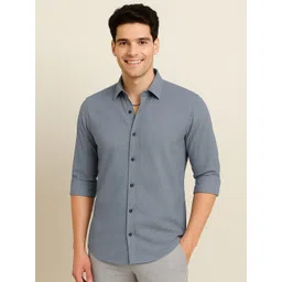 IKON FASHION Textured Spread Collar Slim Fit Shirt-picture-27