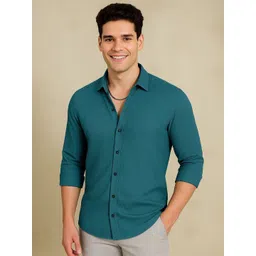 IKON FASHION Textured Spread Collar Slim Fit Shirt-picture-35