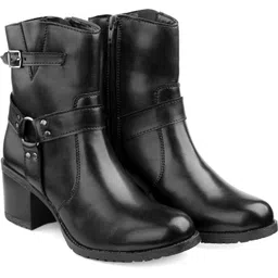 ikotal Women Elegant Black Vegan Ankle Buckle Zipper Boots Slip On For Women-picture-25