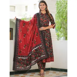 IKRASS Floral Printed Empire Pure Cotton Anarkali Kurta with Trousers & Dupatta-picture-37