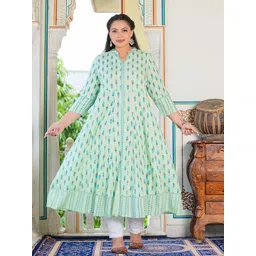 IKRASS Plus Size Geometric Printed Mandarin Collar Empire Anarkali Kurta-picture-37
