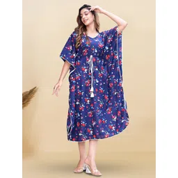 IKRASS Women Floral Printed Kimono Sleeve Tie-Ups Detail Kaftan Midi Dress-picture-16