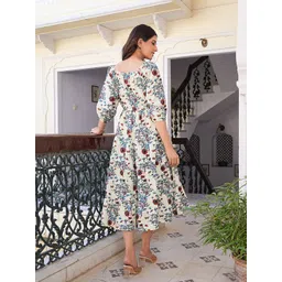 IKRASS Women Floral Printed Square Neck Gathered or Pleated Casual Fit and Flare Dress image 4