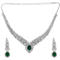 iksava AD tear drop Pink stone necklace set with earrings-picture-31