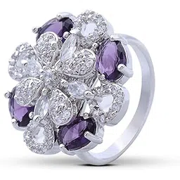 iksava Trendisia Aqua & White Floral Cocktail Ring for Women | CZ Diamond Studded Adjustable Finger Ring-picture-29