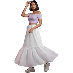 iluvvastram Women's Cancan Hoop Less Underskirt Petticoat Wedding Crinoline Volume Extension for Lehenga, Gown and Floor Length Skirt Free Size Waist with Adjustable Length White Color-picture-51