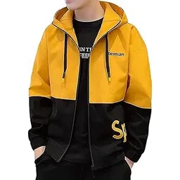 image of "anisom" Men’s Jacket with Full Sleeves Front Zipper and Hoodie Design For Casual Wear (Yellow & Black XL)-picture-10