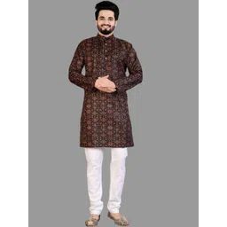 IMAGO Ethnic Motifs Printed Mandarin Collar Cotton Straight Kurta-picture-11
