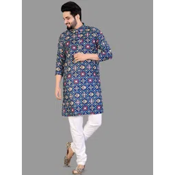 IMAGO Ethnic Motifs Printed Mandarin Collar Cotton Straight Kurta image 1