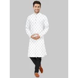 IMAGO Ethnic Motifs Woven Design Mandarin Collar Pure Cotton Straight Kurta-picture-13