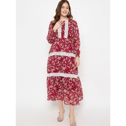 Imfashini Women Floral Print Puff Sleeve Georgette Maxi Dress-picture-10