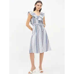 Imfashini Women Striped Ruffled Fit and Flare Knee Length Dress-picture-19