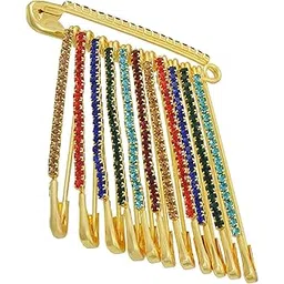 imioxo Designer Saree Pins Hijab Safety Pin Brooch & Sari Pins for Women (pack of 12)-picture-27