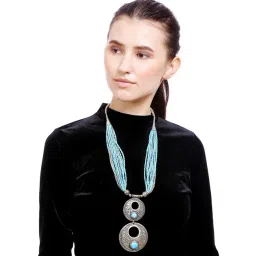 IMLI STREET Blue & Silver Ethnic Naga Tribal Handmade Beaded Necklace-picture-14