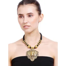 Imli Street Elephant Design Black & Golden Necklace-picture-17