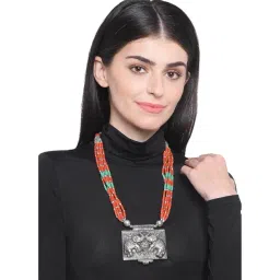 Imli Street Elephant Design Peach & Green Necklace-picture-42